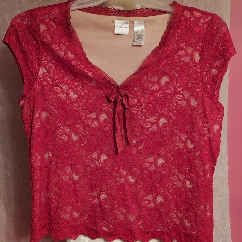 Womans Gorgeous Red Hot Lace Top Shirt in a size XL from Emma James Valentines